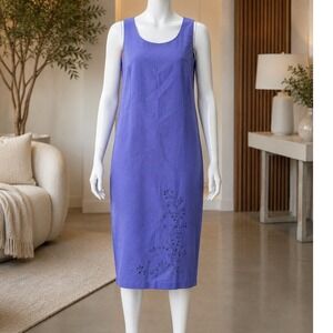 Studio I Womens Sheath Dress Purple Floral Eyelet Embroidery Sleeveless Size 14